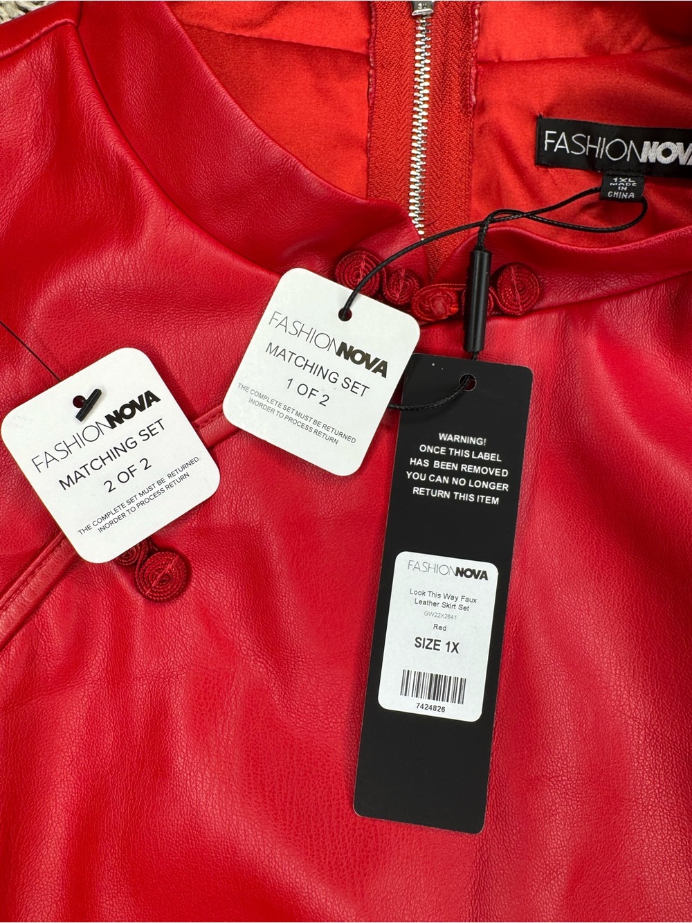 Fashion Nova Look This Way Red Faux Leather Top & Skirt Set 1X - Picture 6 of 6